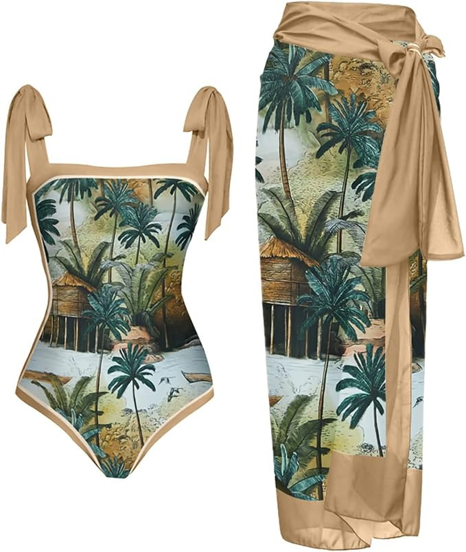 One Piece Swimsuits for Women 2024 Summer Tummy Control Ruffle Slant Collar Tankini with Skirt Co... | Amazon (US)