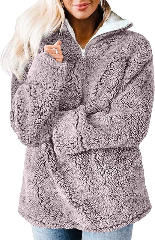 ZESICA Women's Autumn Winter Long Sleeve Zipper Sherpa Fleece Sweatshirt Pullover Jacket Coat | Amazon (US)