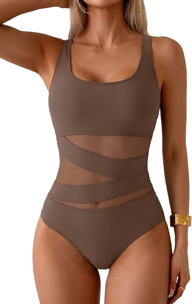 B2prity Women's Mesh One Piece Swimsuit Tummy Control Sexy Bathing Suit Push Up Swim Suit Slimmin... | Amazon (US)