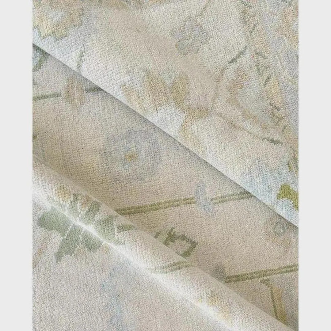 Hand Knotted Oushak Wool Rug: Ivory, Pastel Green, Ziegler Style - Etsy | Etsy (US)
