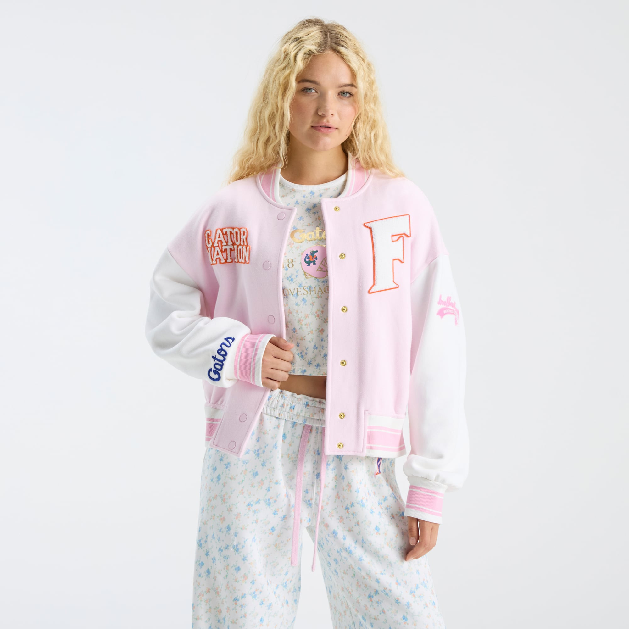 LoveShackFancy Women's Pink Florida Gators Collegiate Varsity Full-Snap Jacket | Fanatics