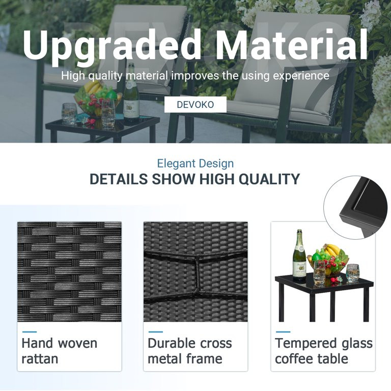 Devoko 3 Pieces Patio Bistro Chair Set Outdoor Rocking Chair Furniture Sets Cushioned PE Rattan C... | Walmart (US)