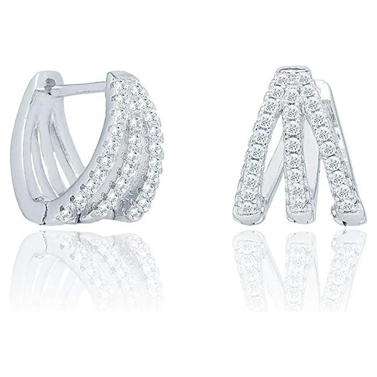Cate & Chloe Aliyah 18k White Gold Plated 14mm Hoop Earrings with Simulated Diamond Crystals for ... | Walmart (US)