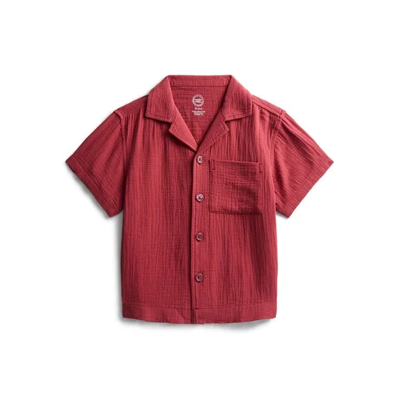 Wonder Nation Boys' Cotton Gauze Button Front Shirt with Short Sleeves, Sizes 4-18 & Husky | Walmart (US)