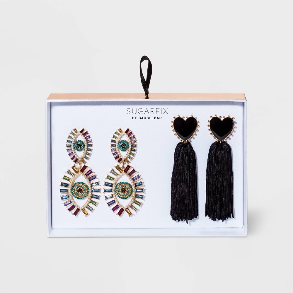 SUGARFIX by BaubleBar Heart Tassel and Eye Statement Earring Set 2pc | Target