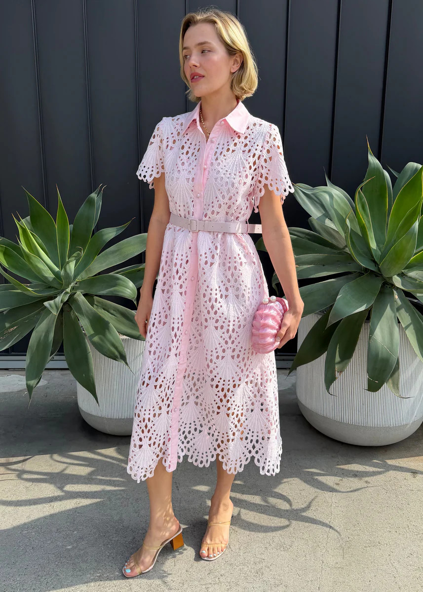 Robin Belted Short Sleeve Lace Midi Dress | Benaar La