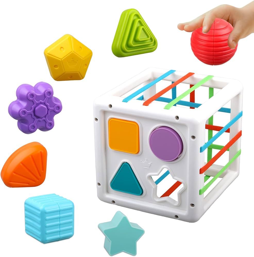 Baby Sensory Shape Sorter Blocks Toy - Activity Cube Bins - Montessori Educational Learning Fine Motor Skills Toys for Babies Toddlers 6 12 18 Months Age 1 2 3 One Two Year Old Boys Girls Gifts | Amazon (US)