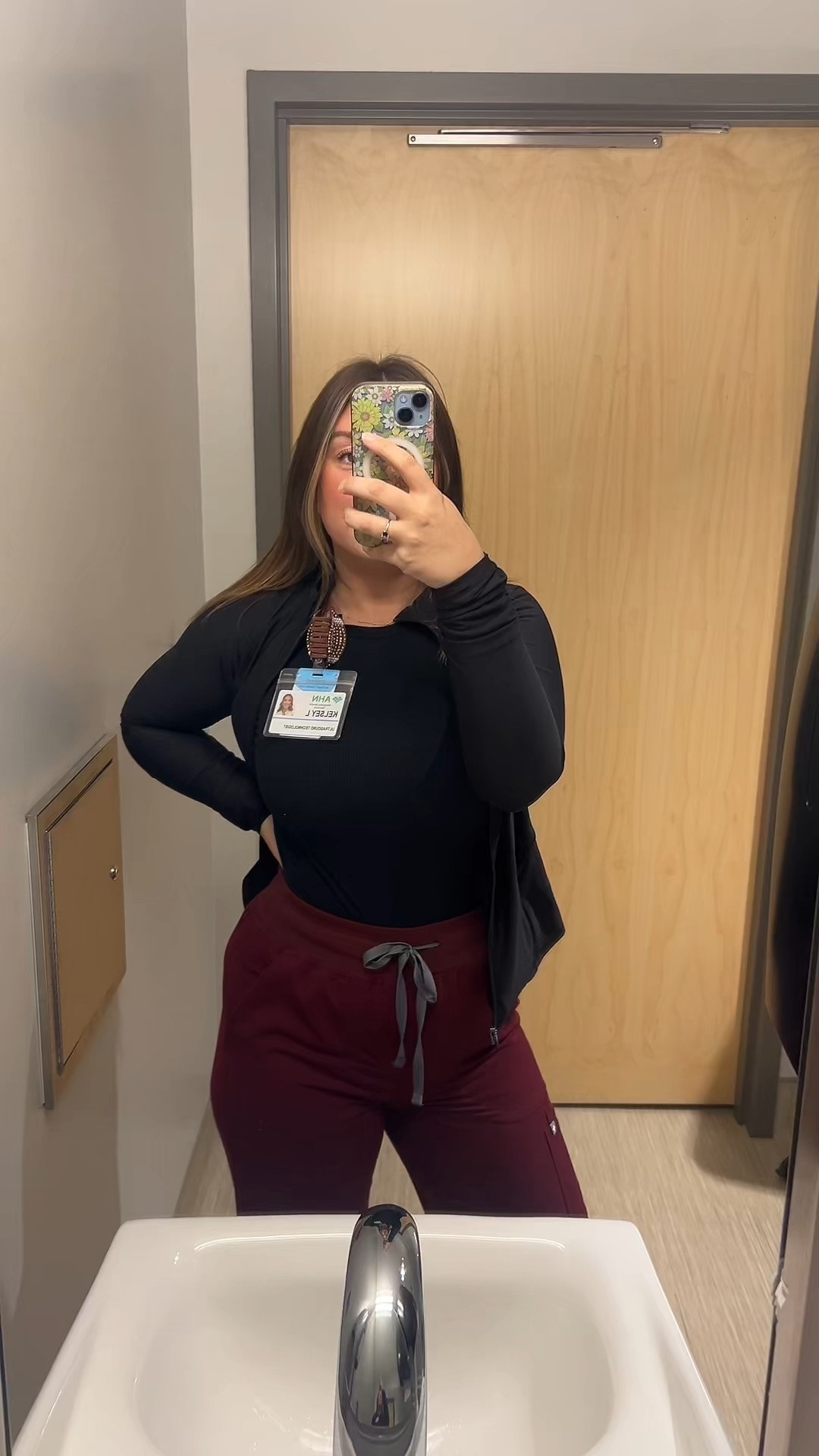Isabell wide leg scrub bottoms in burgundy. Wearing a medium and then my ribbed underscrub with my favorite old navy jacket over it  

#LTKMidsize #LTKWorkwear #LTKStyleTip