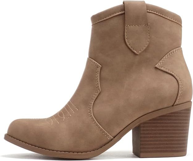 Soda “TELLER” ~ Women Western Stitched Pointed Toe Low Block Heel Ankle Boot | Amazon (US)