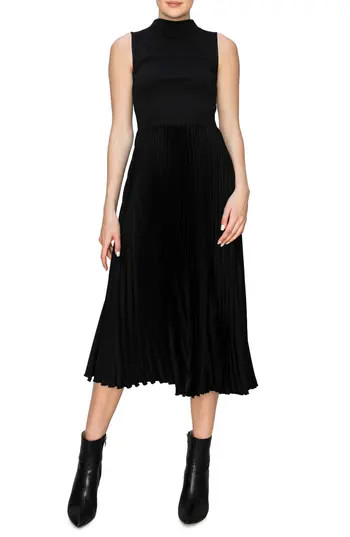 MELLODAY Mixed Media Fit & Flare Dress in Black at Nordstrom Rack, Size X-Large | Nordstrom Rack