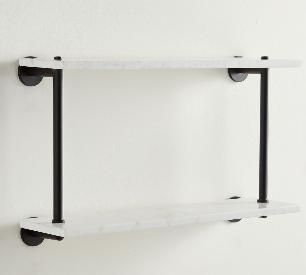 Matte Black Handcrafted Linden Marble Double Shelf, 24&amp;quot; | Pottery Barn (US)