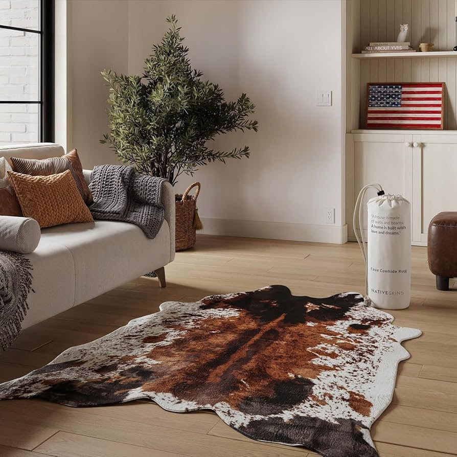 Faux Cowhide Rug 4'7"x6'7" - Brown Cow Print Rug, Washable, Non-Shedding | Amazon (US)