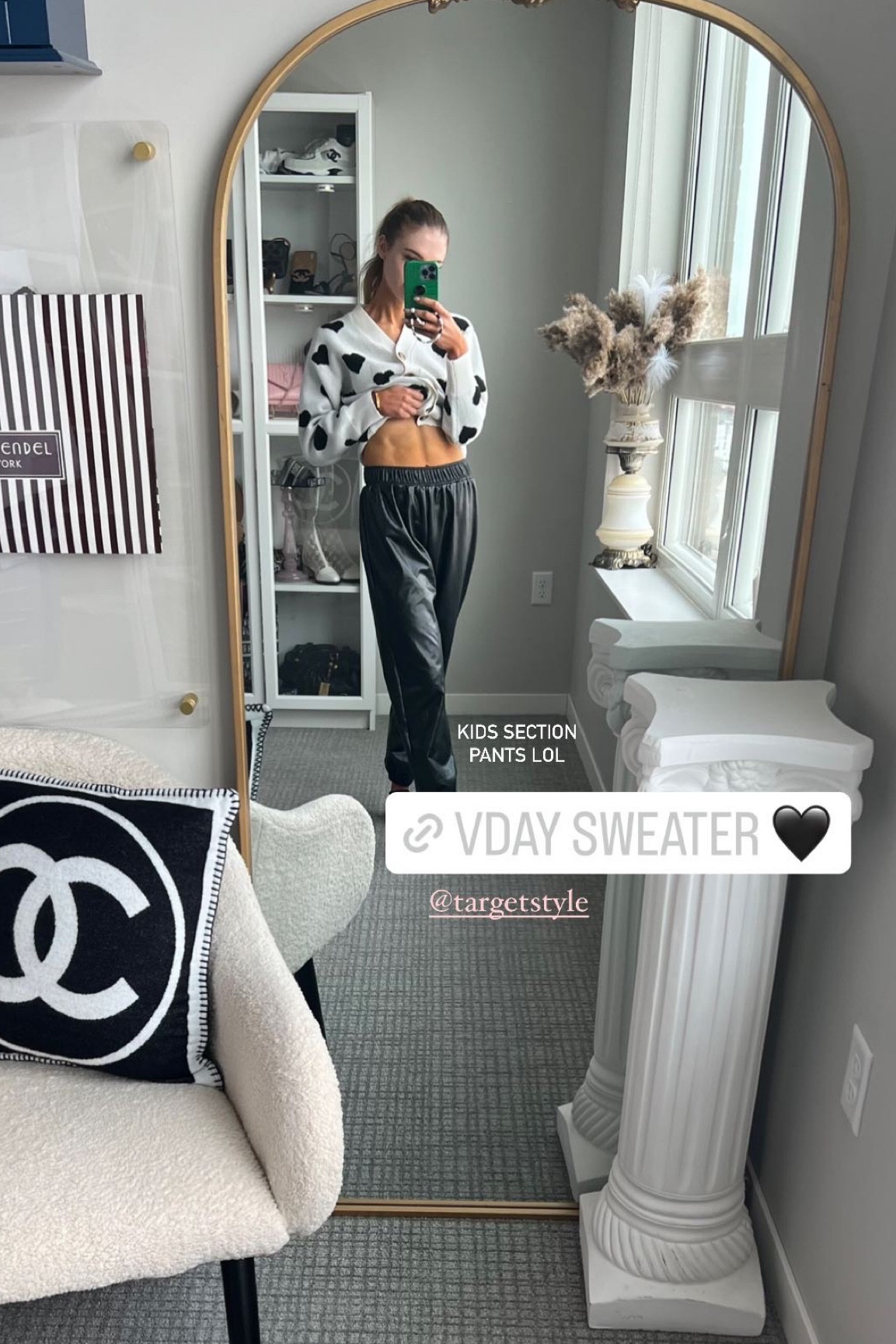 Valentines sweater 
Leather pants 
Gold mirror 
Sherpa chair 

#LTKGiftGuide #LTKhome #LTKSeasonal