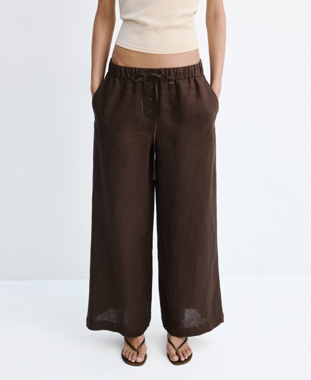 Mango Women's Buttons Linen Pants - Chocolate | Macy's