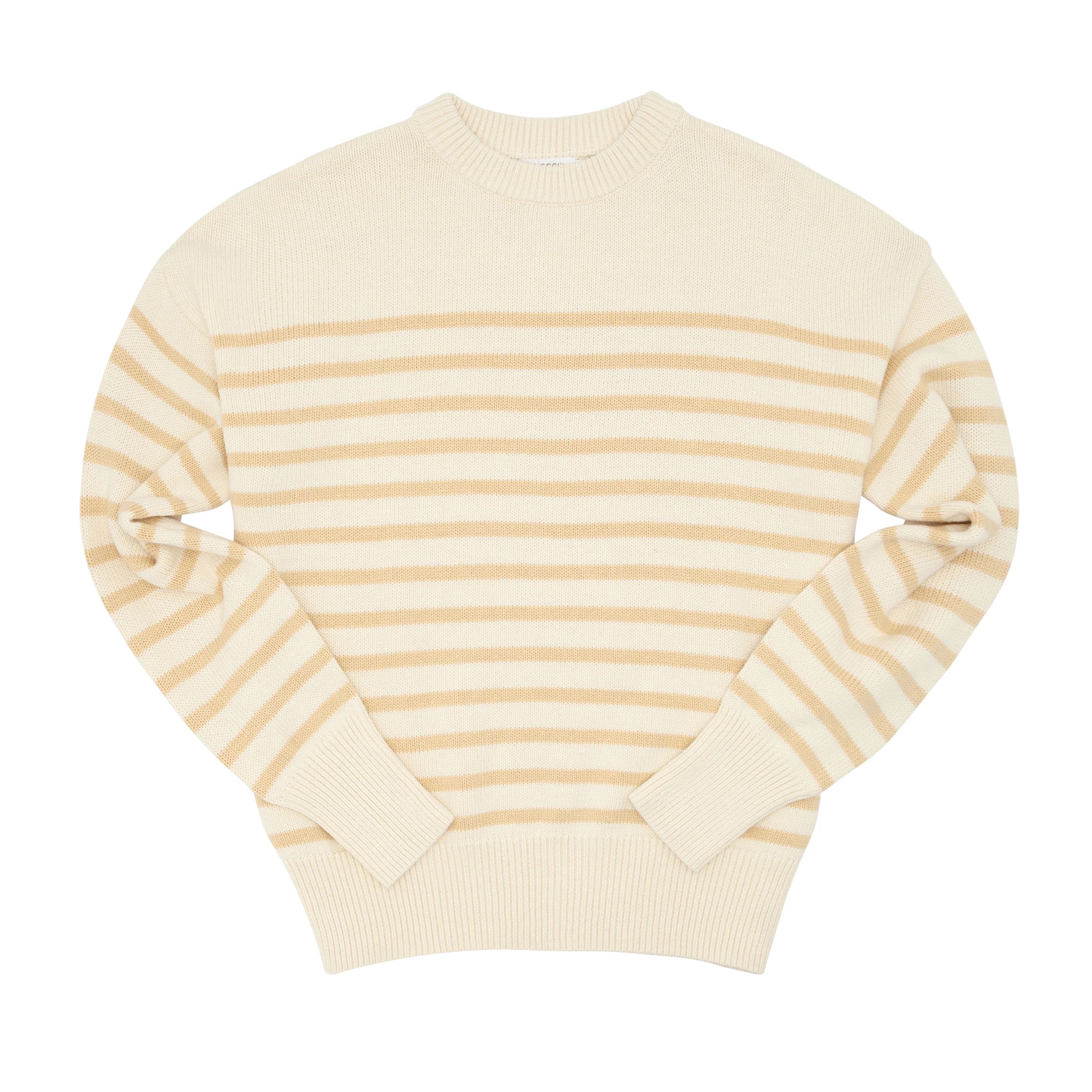 women's cream and tan stripe knit sweater | minnow