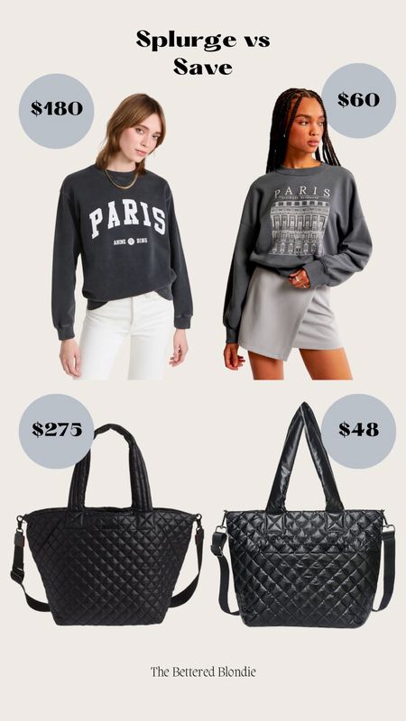 Splurge vs Save! 

Paris sweatshirt
MZ Wallace quilted tote bag