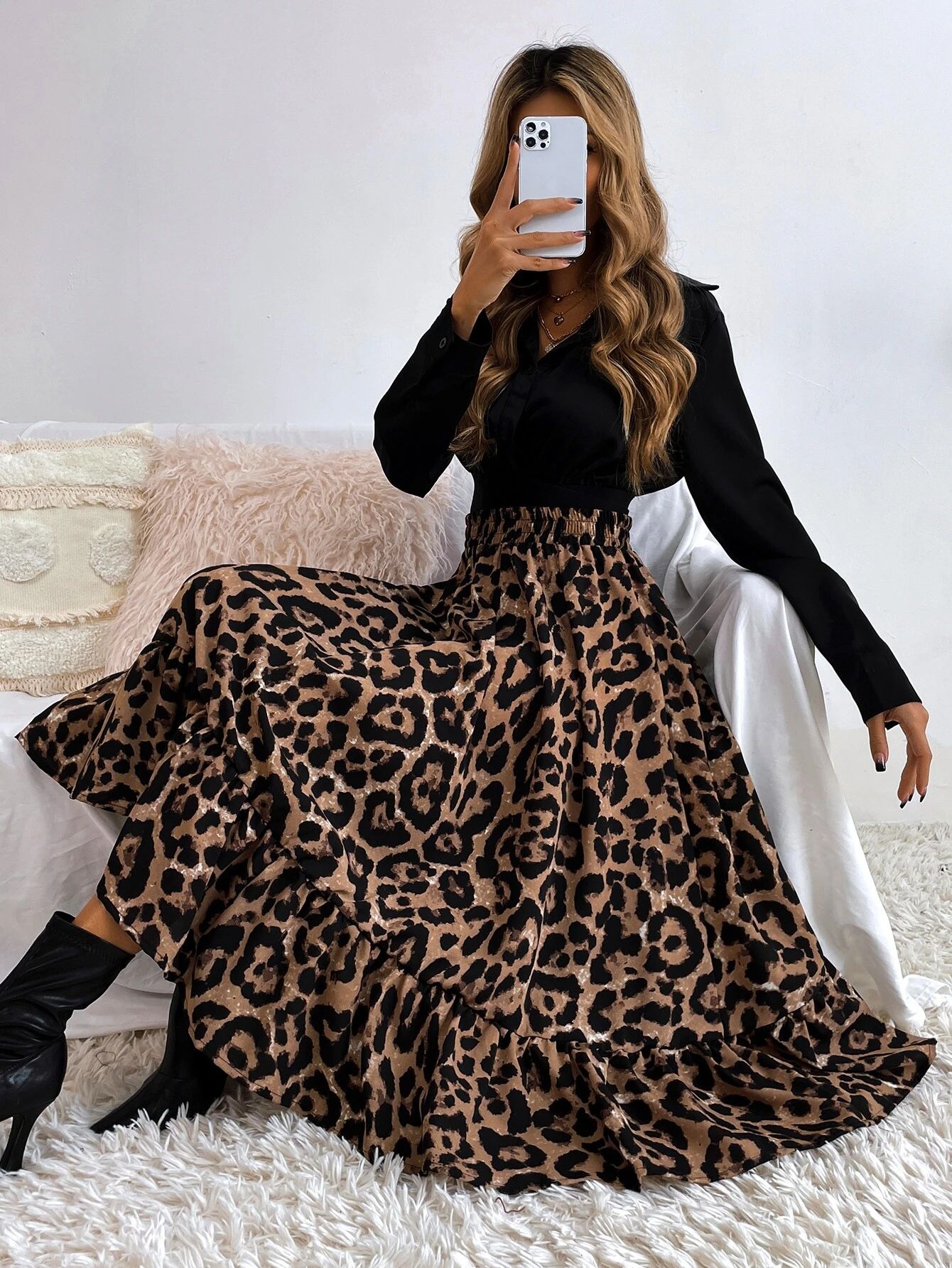 Leopard Print Ruffle Hem Skirt | SHEIN