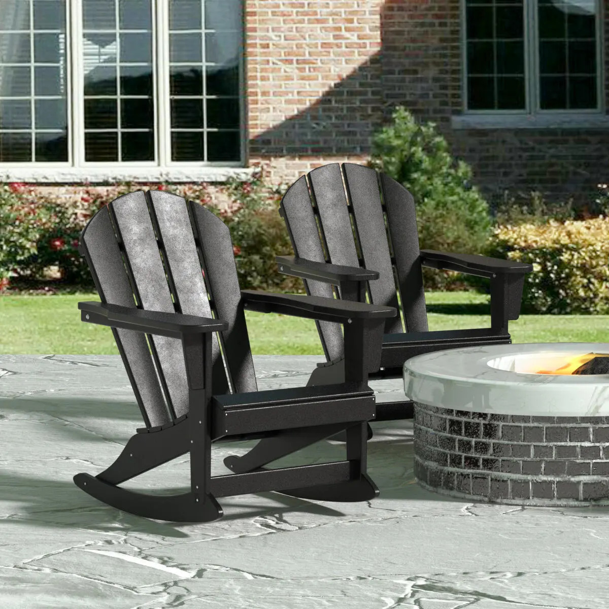 Venice Outdoor Adirondack Rocking Chairs (Set of 2), Black | Ashley