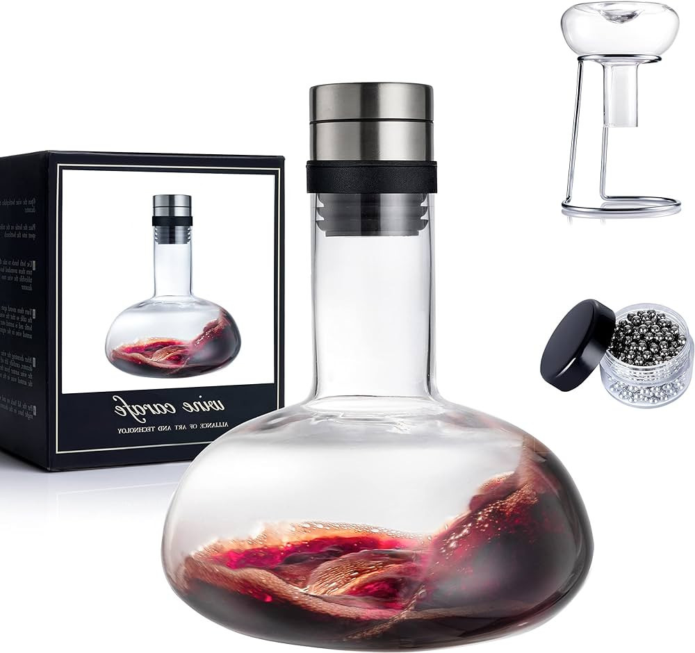 YouYah Wine Decanter Set,Red Wine Carafe with Drying Stand,Cleaning Beads and Aerator Lid,Crystal... | Amazon (US)