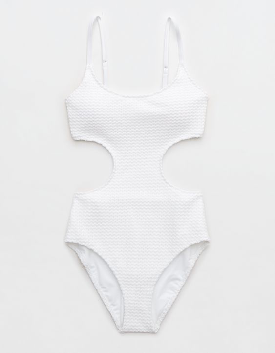Aerie Textured Side Scoop One Piece Swimsuit | American Eagle Outfitters (US & CA)
