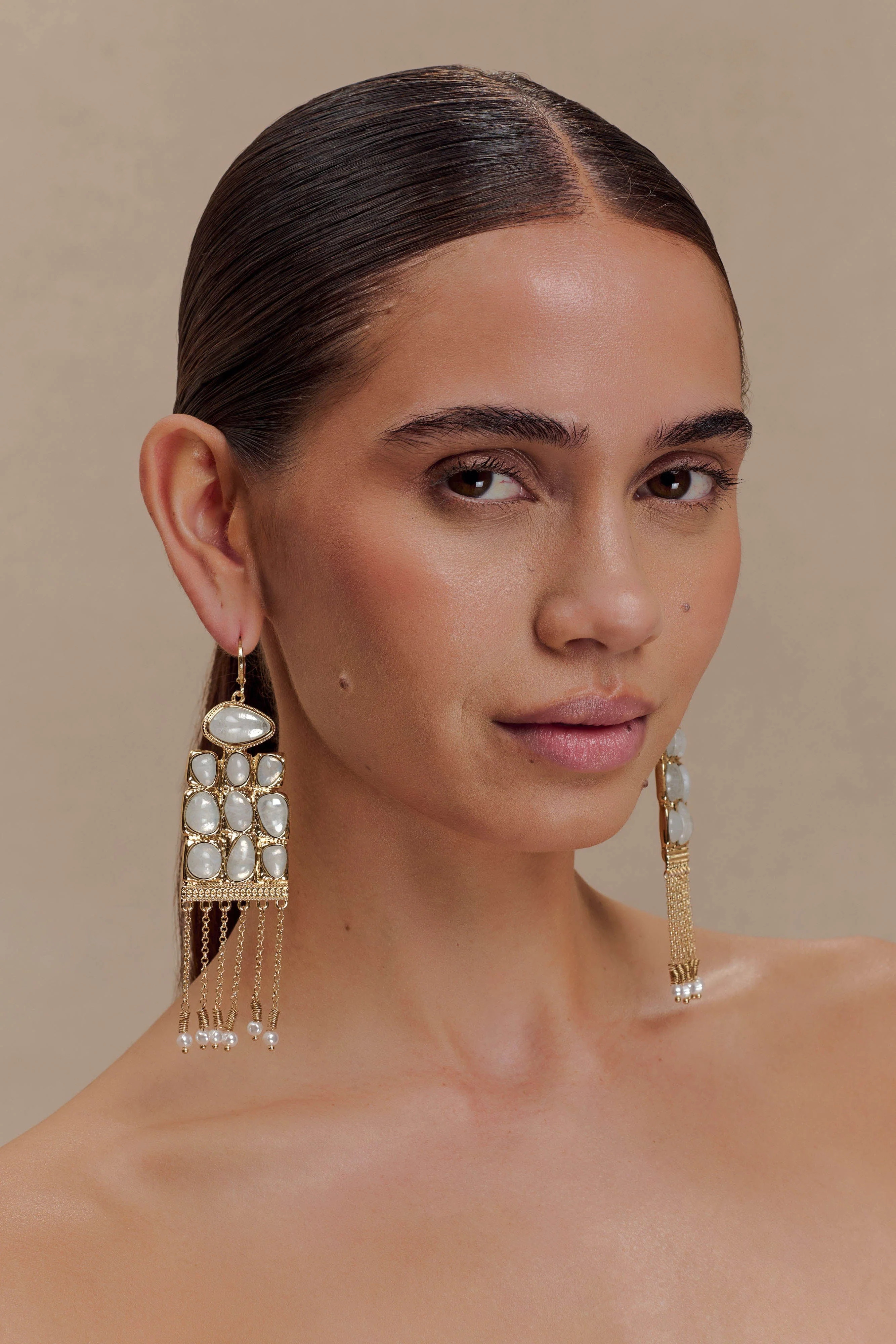 Horizontal Resin Drop Earrings - Gold | MESHKI US