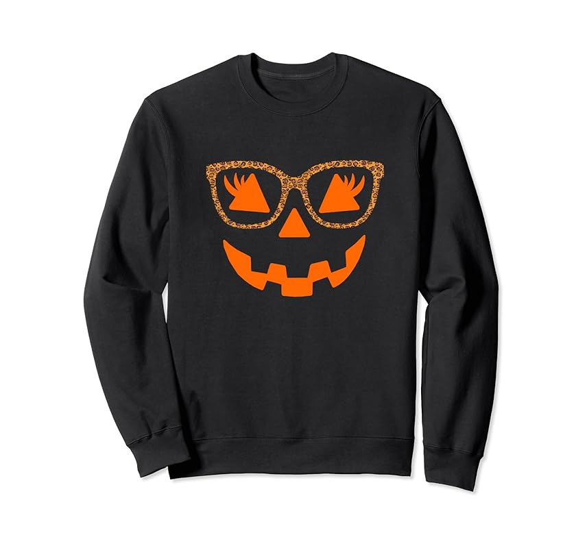 Jack O' Lantern Pumpkin Face Women With Leopard Glasses Sweatshirt | Amazon (US)