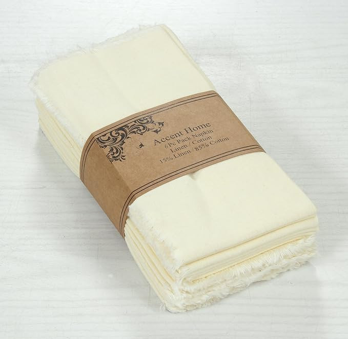 ACCENTHOME Cream Cotton Linen Napkin Set of 6 18x18 inch Dinner Napkins - Washable Soft Premium H... | Amazon (US)
