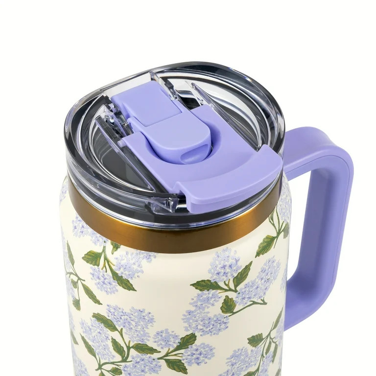 Thyme & Table 32 fl oz Stainless Steel Luna Tumbler with Handle and Dual Straw Lid, Hydrangeas | Walmart (US)