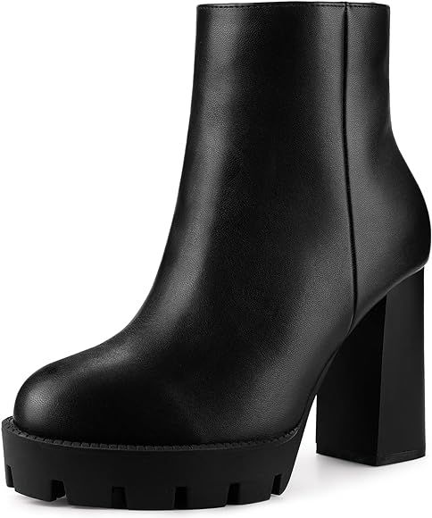 Allegra K Women's Platform Lug Sole Round Toe Side Zip Block Heeled Chelsea Boots | Amazon (US)
