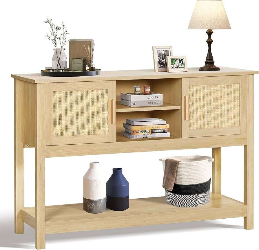 LAZZO Rattan Console Table 47" Narrow Entryway Table Sofa Table Behind Couch Table Coffee Bar wit... | Amazon (US)