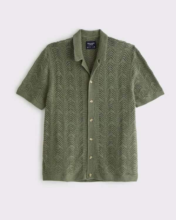 Wavy Crochet-Style Button-Through Sweater Polo | Abercrombie & Fitch (US)