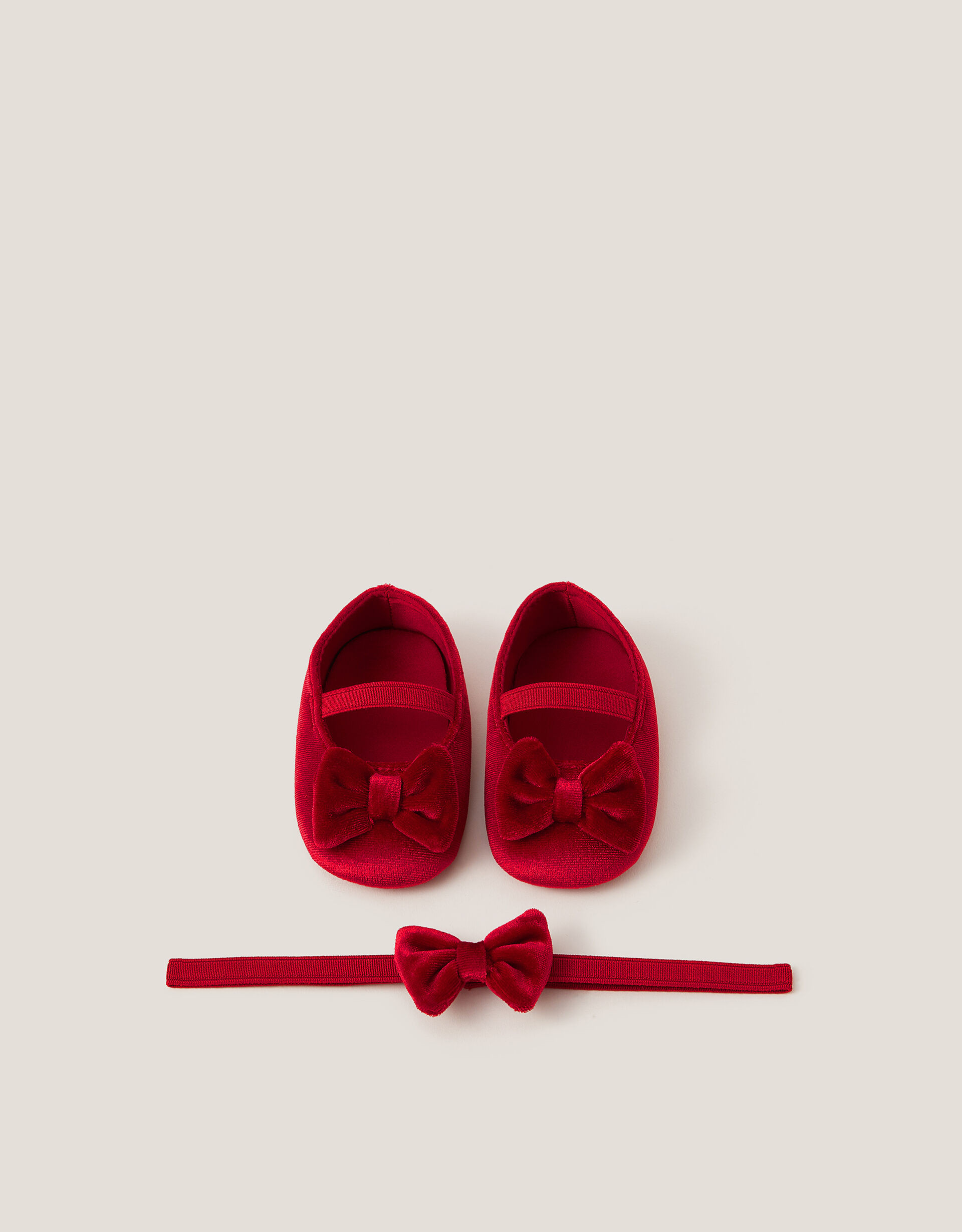 Baby Bow Velvet Headband & Booties Set Red | Monsoon (UK)