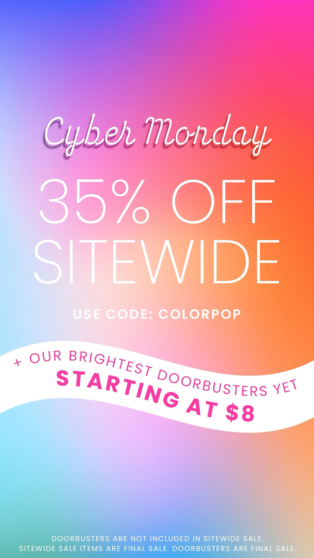 Cyber Monday 35% off sitewide! Pink Lily sales! Code: Colorpop

#LTKGiftGuide #LTKsalealert #LTKCyberweek