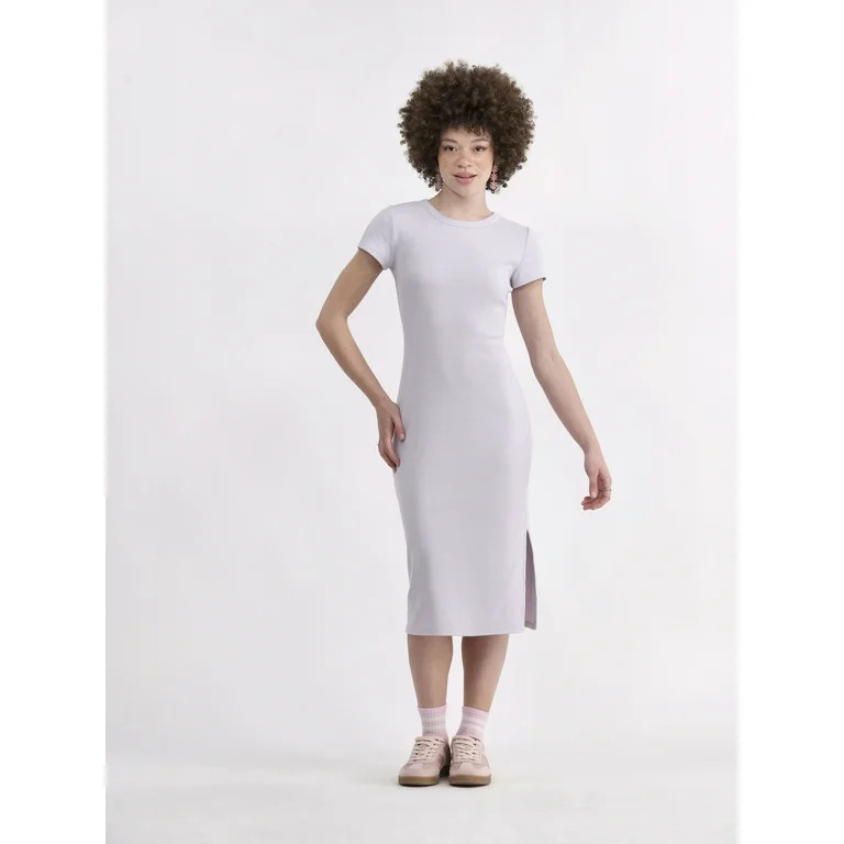 No Boundaries Slit Midi Dress with Short Sleeves, Women's | Walmart (US)