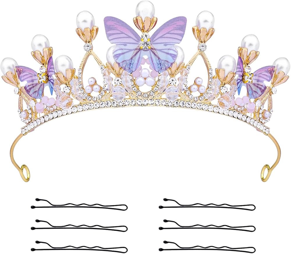 Butterfly Crown for Girls, Princess Crown Exquisite Princess Tiara with Pearls Butterfly Tiara fo... | Amazon (US)