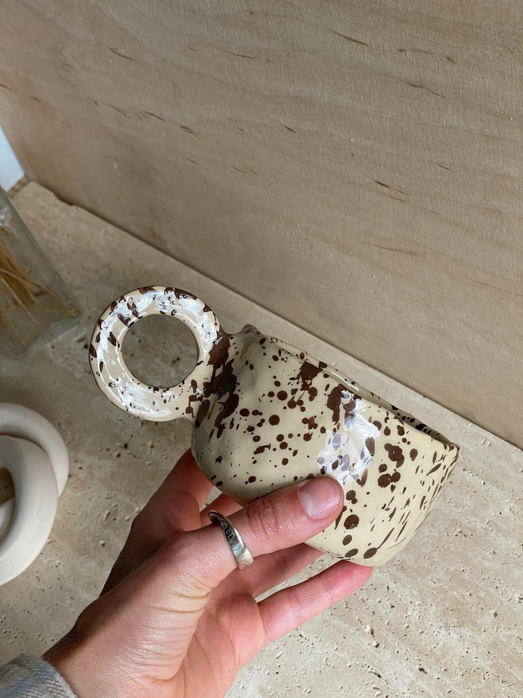 250 ml. handmade ceramic mug with brown spots - beige clay and glossy glaze | Etsy (US)