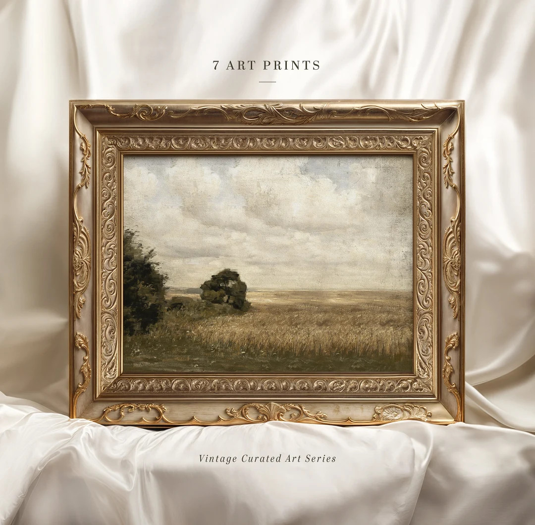 Vintage Moody Landscape Print, Meadow Rustic Wall Art, Antique Scenery Oil Painting, Farmhouse De... | Etsy (US)