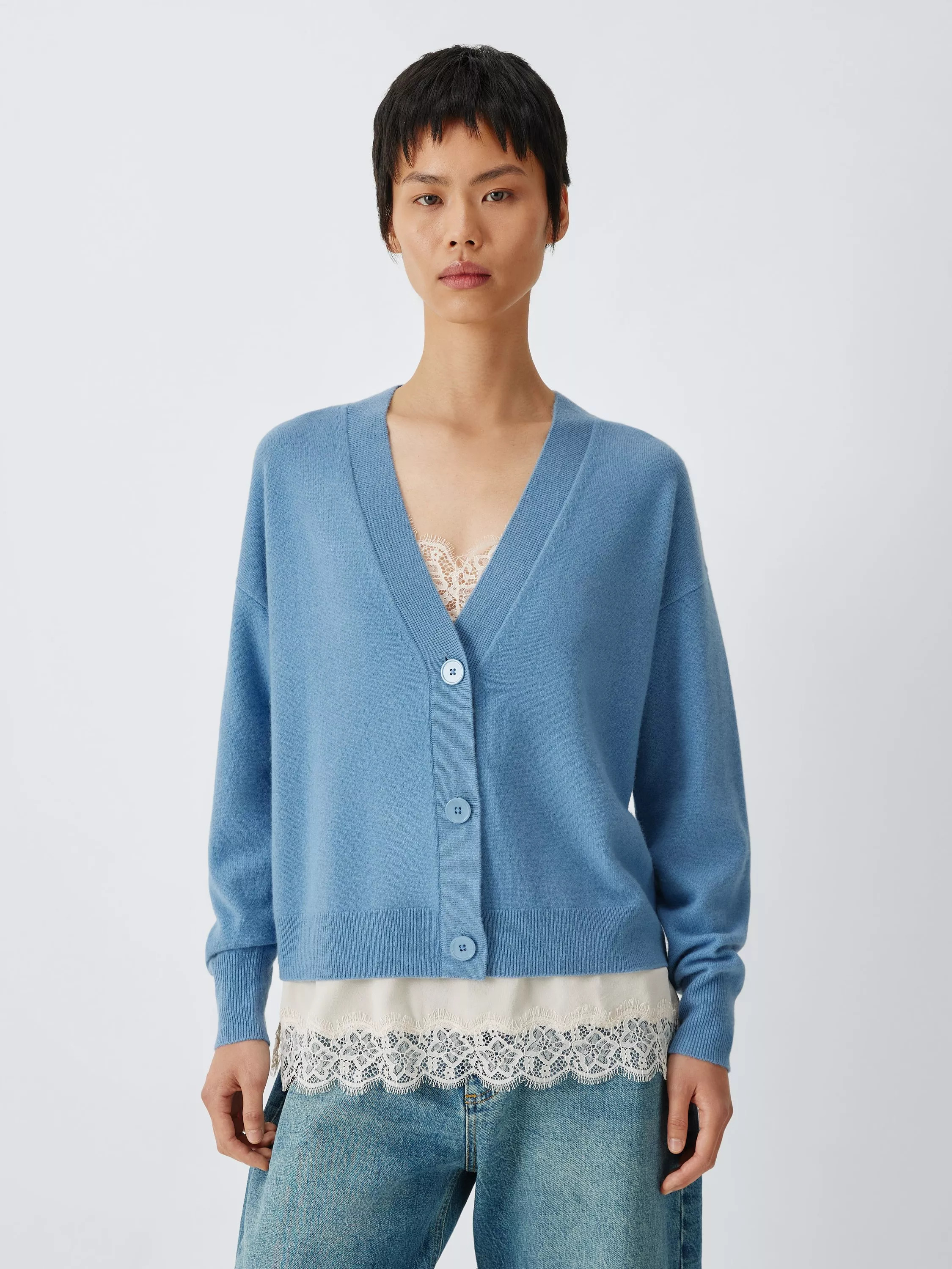 Cashmere V-Neck Cardigan, Blue | John Lewis (UK)