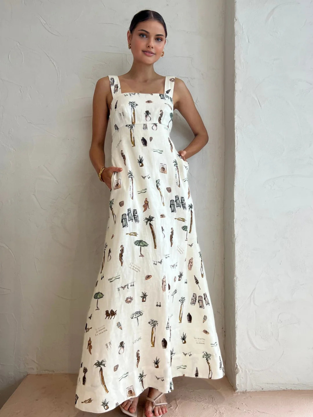 Tropical Print Knotted Long Dress | Commense