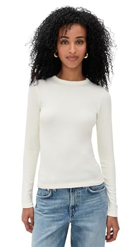 Madewell Women's Drapey Rib Long-Sleeve Tee, Winter White, XL | Amazon (US)