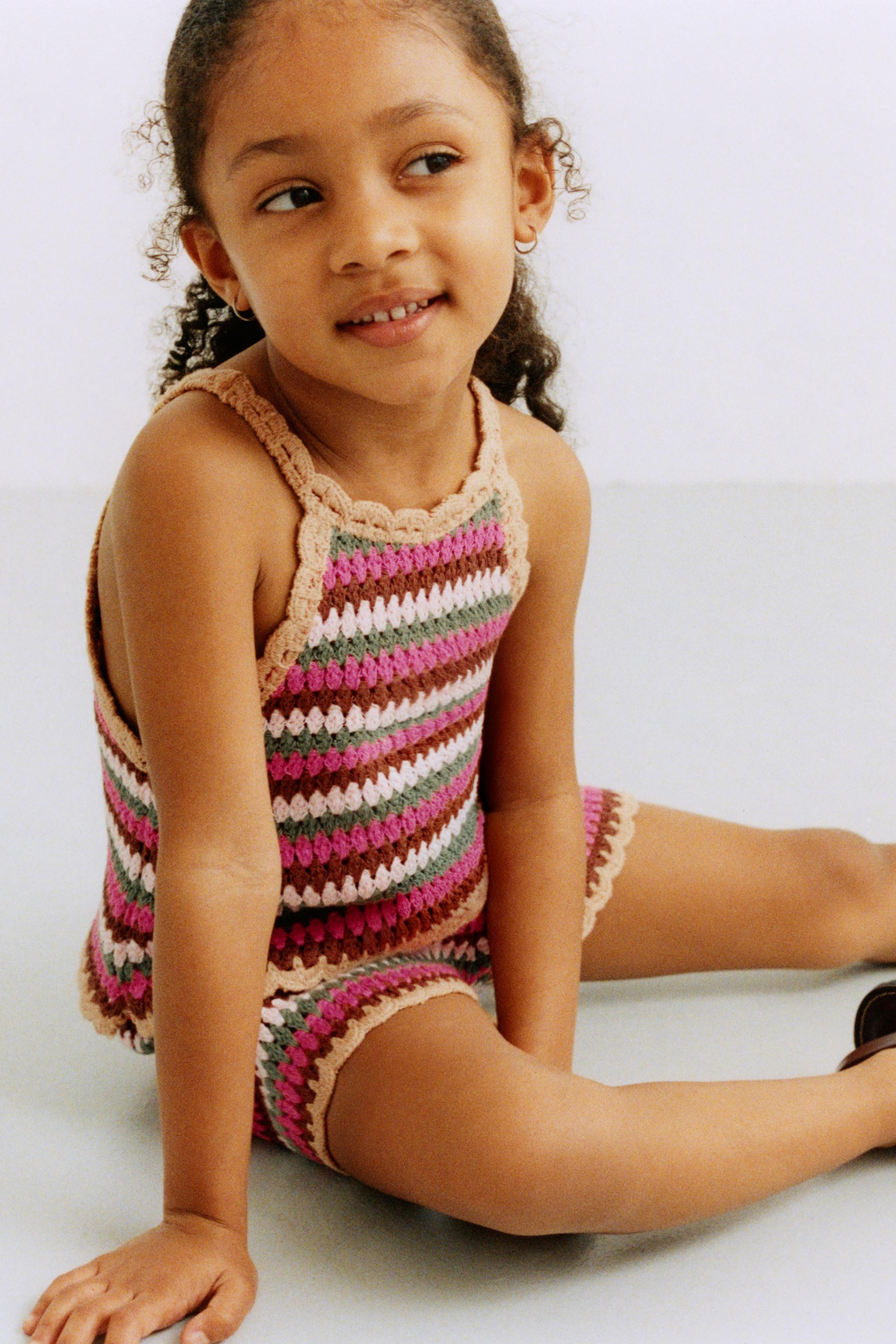 STRIPED CROCHET KNIT BERMUDA SHORTS | Zara UK