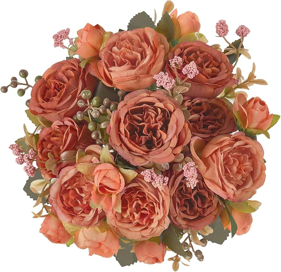 Mkono Peonies Artificial Flowers, Silk Orange Fake Flowers Bouquet 2 Pack | Amazon (US)