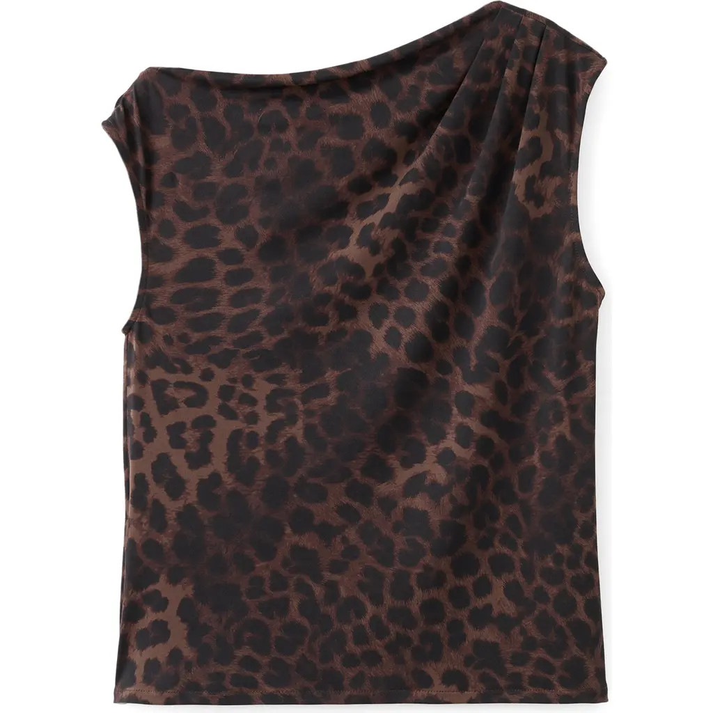MANGO Leopard Print Pleated Top in Brown at Nordstrom, Size Small | Nordstrom