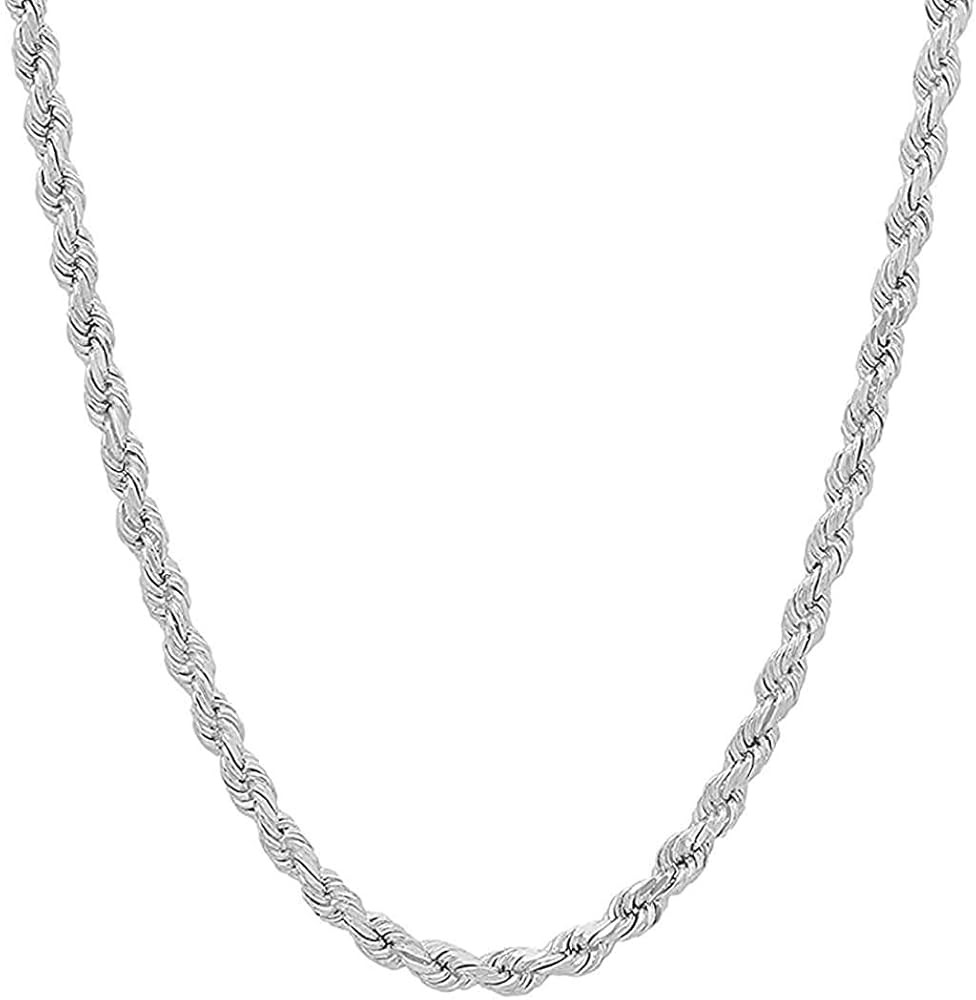 Savlano 925 Sterling Silver 4.5mm Solid Italian Rope Diamond Cut Twist Link Chain Necklace With a... | Amazon (US)