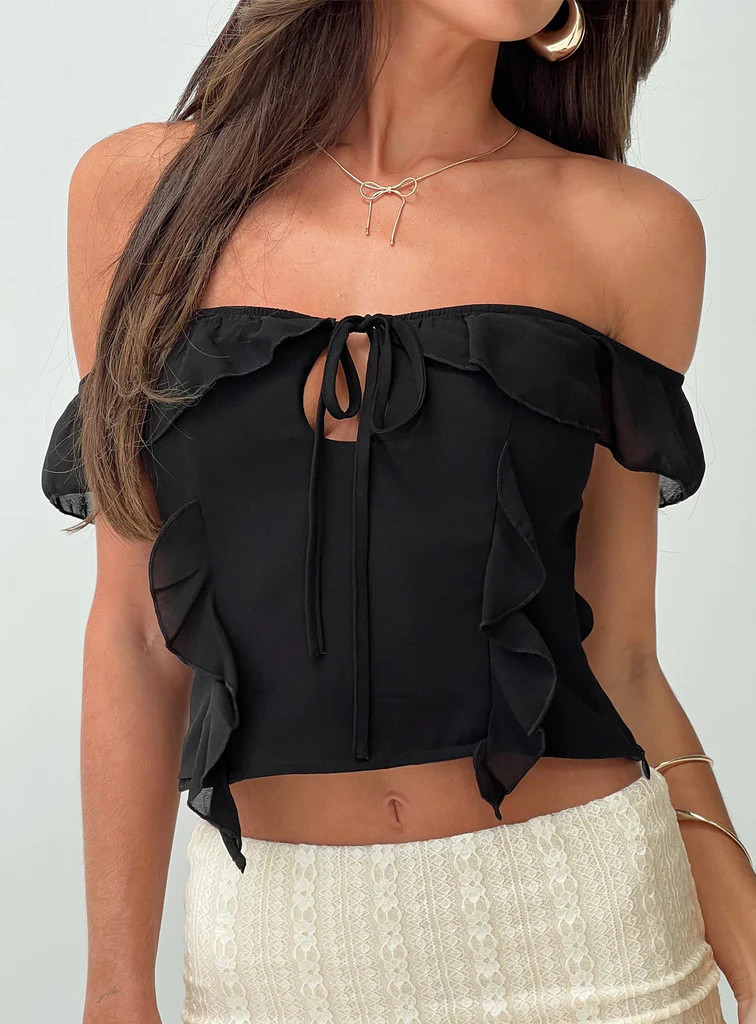 Molins Short Sleeve Off The Shoulder Top Black | Princess Polly AU