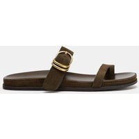 Zara - Flat Split Suede Sandals - Taupe Grey - 9 - Woman | Zara UK