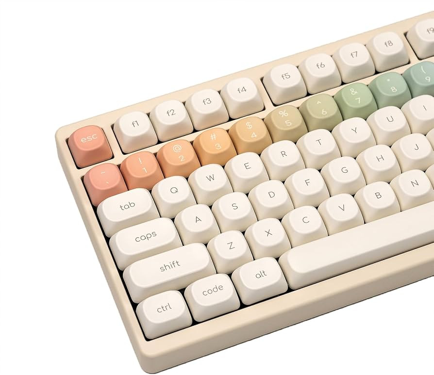 MOA Profile Keycaps, Rainbow PBT Keycap, Minimalist White Cute Round Keyboard Keycap, Dye-Sublima... | Amazon (US)