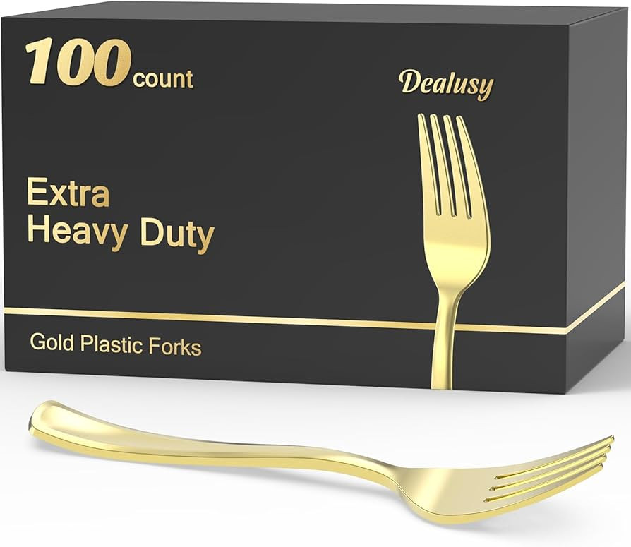 100 Count Heavy Duty Gold Plastic Forks Disposable, BPA-Free, Heat Resistant, Solid and Durable P... | Amazon (US)