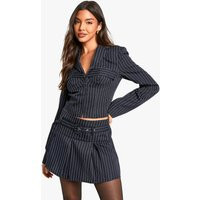 boohoo Women's Pinstripe Corset Cropped Blazer in Navy | Size: 4 | Woven | boohoo (US & Canada)