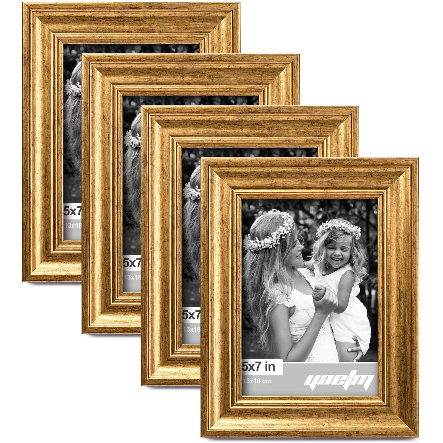 Yaetm 5x7 Gold Picture Frame Set of 4, 1.4” Wide Molding & Rustic Gold Photo Frames 5 x 7 with ... | Amazon (US)